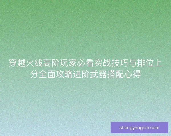 穿越火线高阶玩家必看实战技巧与排位上分全面攻略进阶武器搭配心得 穿越火线高阶玩家必看实战技巧与排位上分全面攻略进阶武器搭配心得