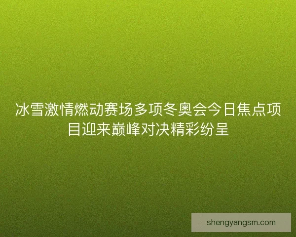 冰雪激情燃动赛场多项冬奥会今日焦点项目迎来巅峰对决精彩纷呈