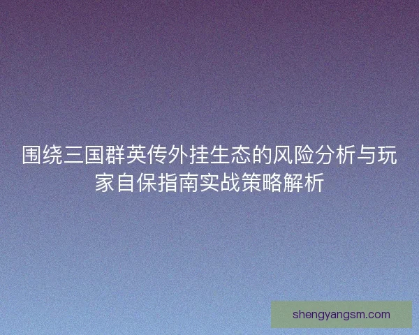 围绕三国群英传外挂生态的风险分析与玩家自保指南实战策略解析