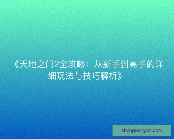 《天地之门2全攻略:从新手到高手的详细玩法与技巧解析》 《天地之门2全攻略:从新手到高手的详细玩法与技巧解析》